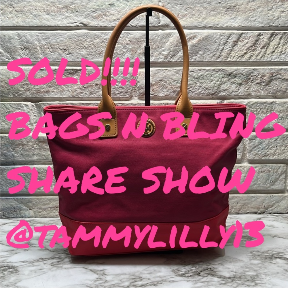 TORY BURCH LEATHER AND CANVAS TOTE BAG IN EUC - Picture 1 of 15